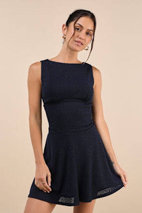 Lulus Dresses & Skirts - Lulus Modern Moves Navy Ribbed Knit Sleeveless Mini Dress Size Medium